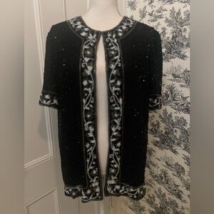 Laurence Kazar womens vintage beaded sequin shirt sleeve jacket Medium